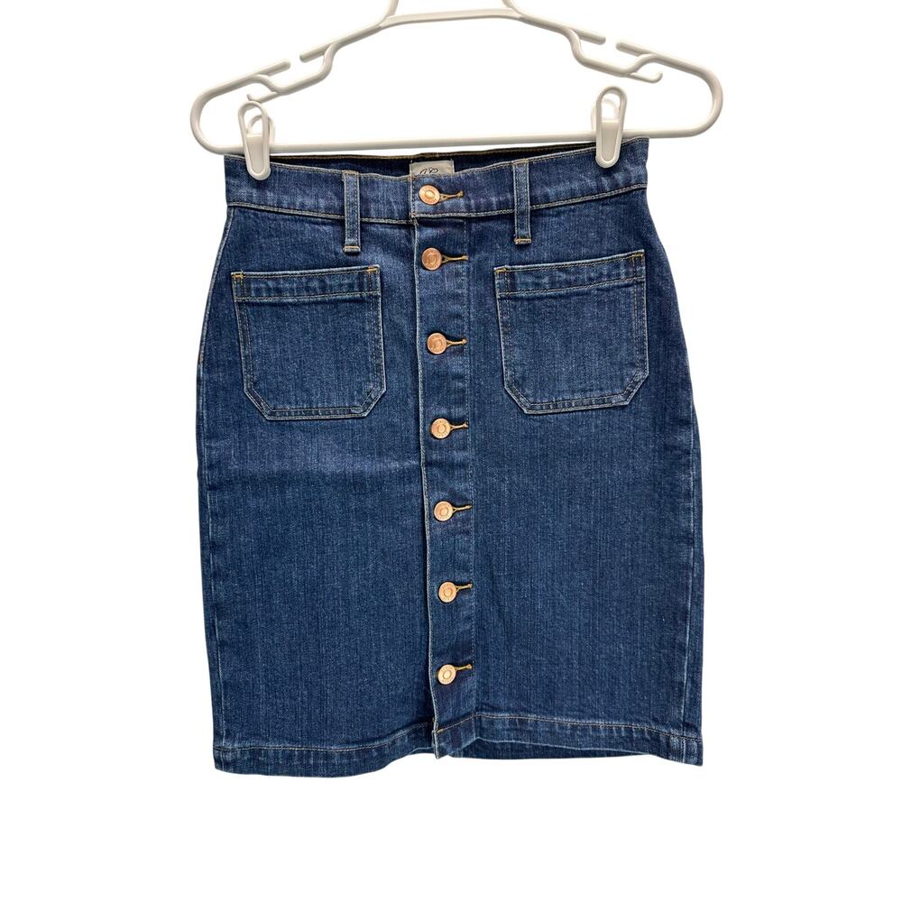 J. Crew Denim Button Front Skirt Blue Straight Pencil Jean Vintage 24
